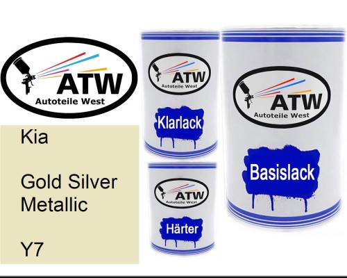 Kia, Gold Silver Metallic, Y7: 500ml Lackdose + 500ml Klarlack + 250ml Härter - Set, von ATW Autoteile West.